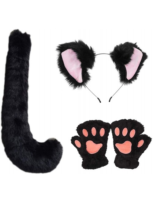 Headbands Party Cosplay Costume Fox Ears Faux Fur Hair Hoop Headband + Tail Set - C3 Polyester Set(black) - CE18UZ55URL $28.53