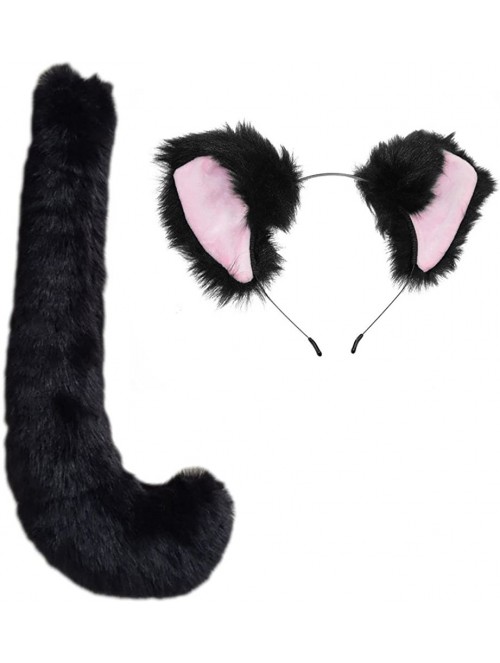 Headbands Party Cosplay Costume Fox Ears Faux Fur Hair Hoop Headband + Tail Set - C3 Polyester Set(black) - CE18UZ55URL $28.53