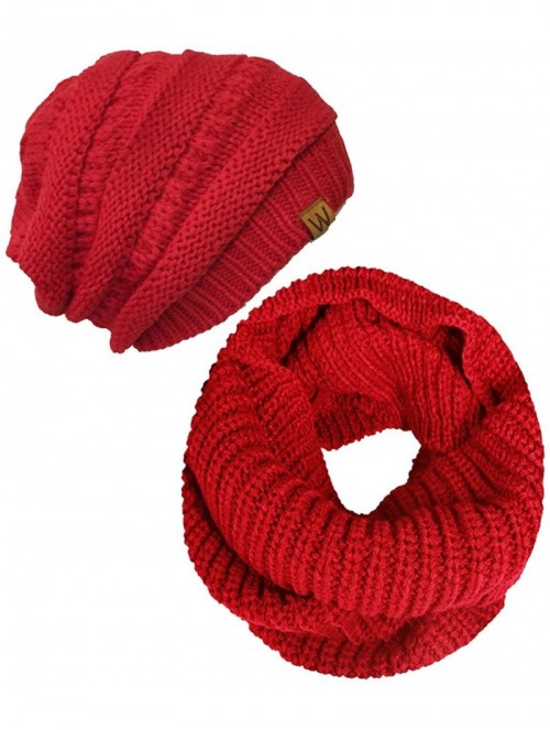 Skullies & Beanies Winter Warm Knitted Infinity Scarf and Beanie Hat - Red - CC12NT9JZVB $21.21