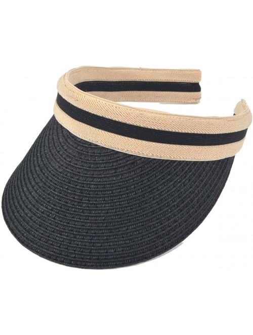 Sun Hats Women Sun Straw Visor Hat UV Protection Golf Beach Outdoor Sports Summer Cap V201 - Black - CP18GS7CYT0 $17.79