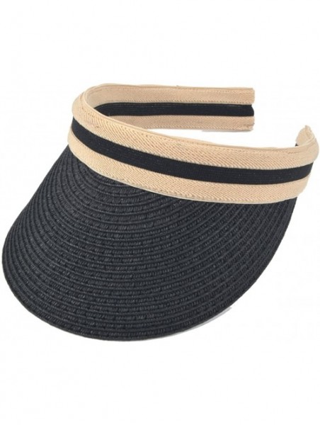 Sun Hats Women Sun Straw Visor Hat UV Protection Golf Beach Outdoor Sports Summer Cap V201 - Black - CP18GS7CYT0 $17.79