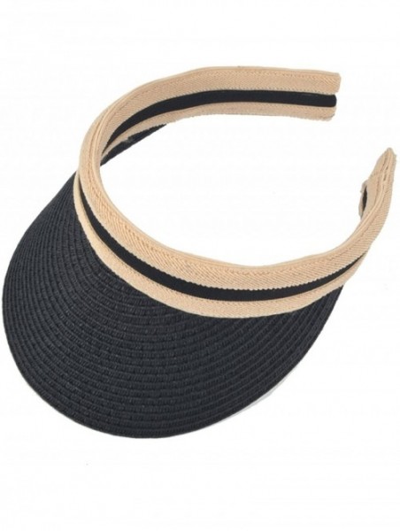 Sun Hats Women Sun Straw Visor Hat UV Protection Golf Beach Outdoor Sports Summer Cap V201 - Black - CP18GS7CYT0 $17.79