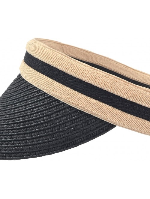 Sun Hats Women Sun Straw Visor Hat UV Protection Golf Beach Outdoor Sports Summer Cap V201 - Black - CP18GS7CYT0 $17.79