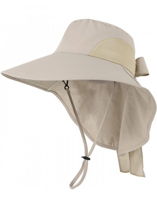 Sun Hats Womens Foldable Flap UPF 50+ UV Protective Bucket Sun Hat w/Neck Cord - Women_khaki - CM18CU44OGC $20.88