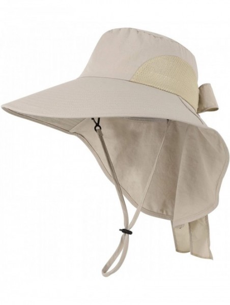 Sun Hats Womens Foldable Flap UPF 50+ UV Protective Bucket Sun Hat w/Neck Cord - Women_khaki - CM18CU44OGC $20.88