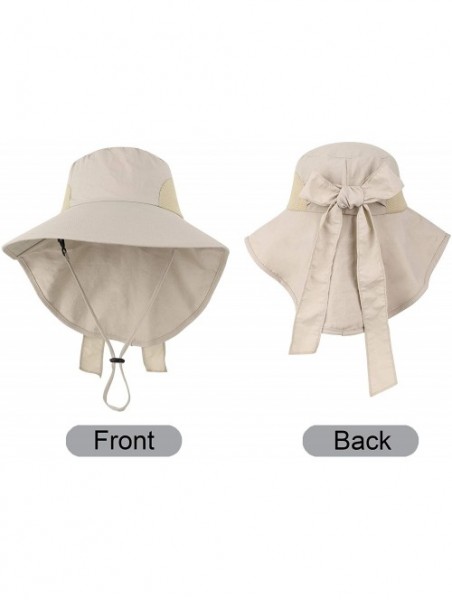 Sun Hats Womens Foldable Flap UPF 50+ UV Protective Bucket Sun Hat w/Neck Cord - Women_khaki - CM18CU44OGC $20.88