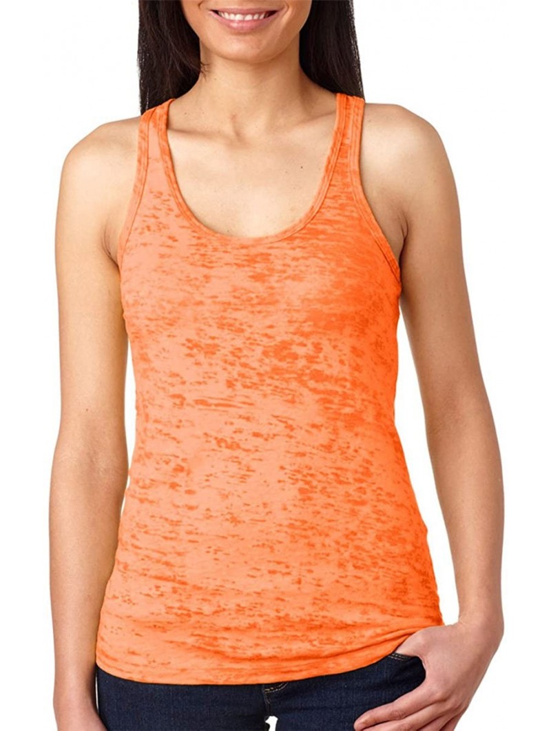 Baseball Caps Women's Burnout Baby-Rib Collar Racerback Tank - Neon Orange - CM12DE1R4ED $14.23