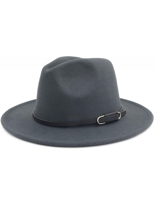 Fedoras Women Men Vintage Wide Brim Belt Buckle Panama Felt Fedora Hat - O Gray - CZ18A8I8A4Y $16.78