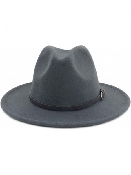 Fedoras Women Men Vintage Wide Brim Belt Buckle Panama Felt Fedora Hat - O Gray - CZ18A8I8A4Y $16.78