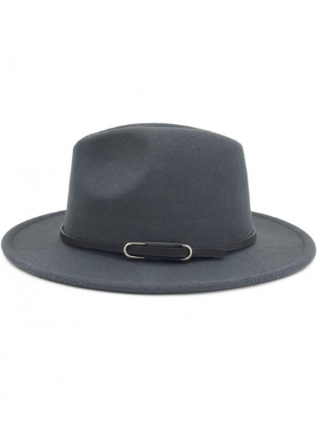 Fedoras Women Men Vintage Wide Brim Belt Buckle Panama Felt Fedora Hat - O Gray - CZ18A8I8A4Y $16.78