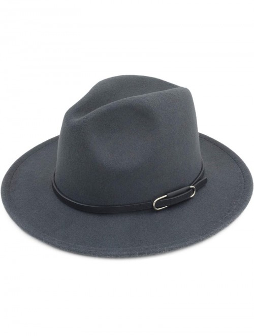 Fedoras Women Men Vintage Wide Brim Belt Buckle Panama Felt Fedora Hat - O Gray - CZ18A8I8A4Y $16.78