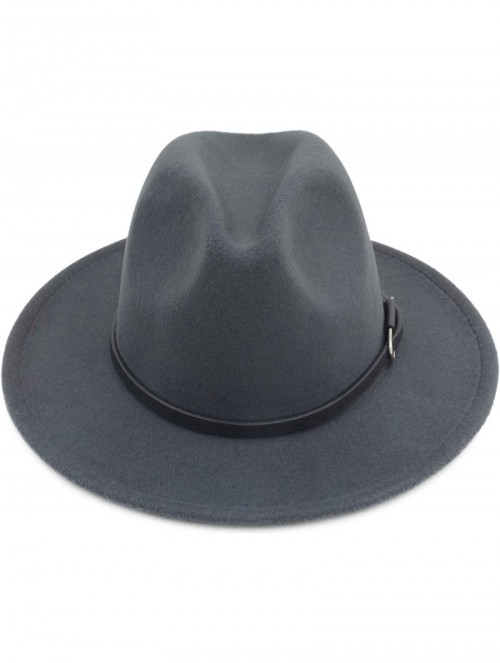 Fedoras Women Men Vintage Wide Brim Belt Buckle Panama Felt Fedora Hat - O Gray - CZ18A8I8A4Y $16.78