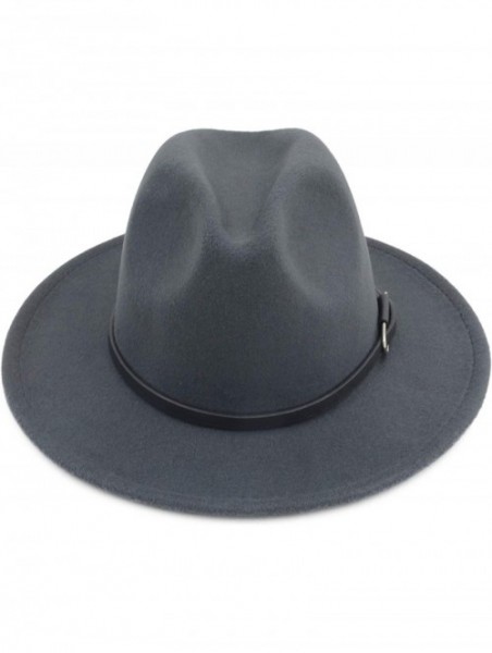 Fedoras Women Men Vintage Wide Brim Belt Buckle Panama Felt Fedora Hat - O Gray - CZ18A8I8A4Y $16.78