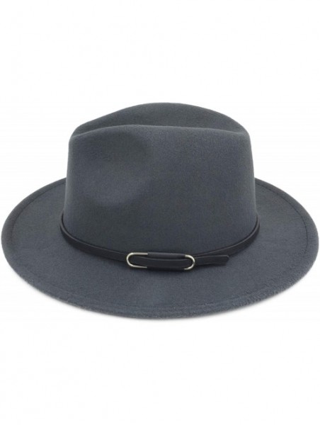 Fedoras Women Men Vintage Wide Brim Belt Buckle Panama Felt Fedora Hat - O Gray - CZ18A8I8A4Y $16.78