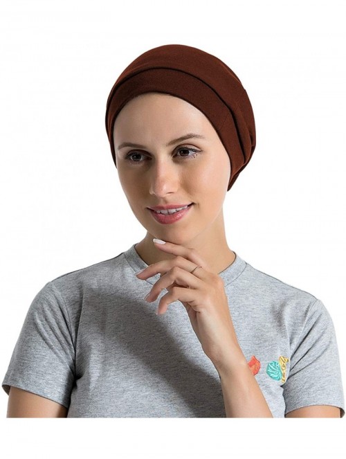 Skullies & Beanies Satin Lined Sleep Cap Cotton Slap Hat Slouchy Beanie Night Bonnet - Coffee - CQ18XGU24YR $11.54