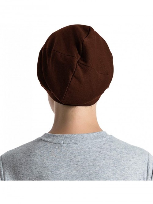 Skullies & Beanies Satin Lined Sleep Cap Cotton Slap Hat Slouchy Beanie Night Bonnet - Coffee - CQ18XGU24YR $11.54