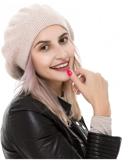 Berets Womens Beret Hat Wool Knitted Cap with Sparkling Rhinestones Solid Color Stretchy Beanie Tam Hats - CK18Y0A66GZ $28.58