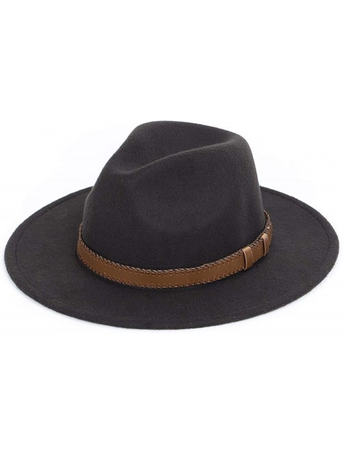 Fedoras Women Men Wide Brim Fedora hat Wool Pork Pie Flat Top Hat Vintage Felt hat Gambler Hat - Black - CO18Q7S49GR $24.94