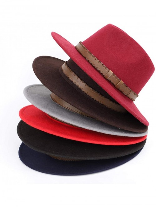 Fedoras Women Men Wide Brim Fedora hat Wool Pork Pie Flat Top Hat Vintage Felt hat Gambler Hat - Black - CO18Q7S49GR $24.94