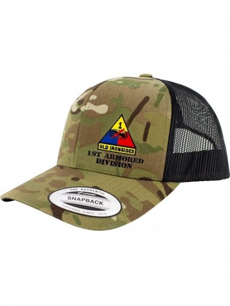 Baseball Caps Army 1st Armored Division Full Color Trucker Hat - Green Multicam - CR18RNX7NH7 $25.52