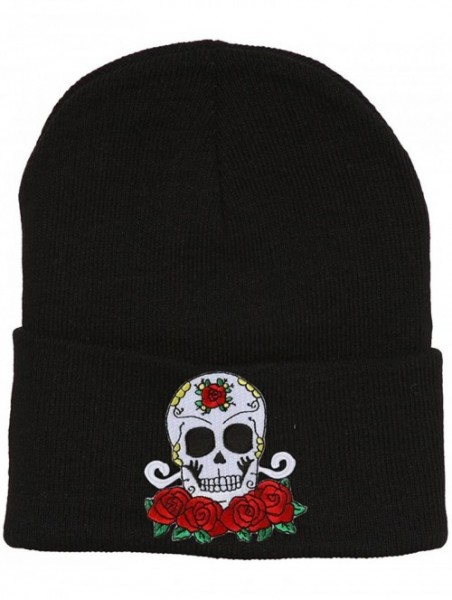 Skullies & Beanies Candy Skull and Roses Black Cuffed Beanie - CV127BR3B2P $15.28