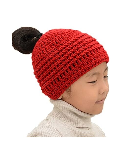 Skullies & Beanies Messy Bun Hats Ponytail Beanie Homemade Chirstmas Gifts - Red - C912OCVRE5C $23.77