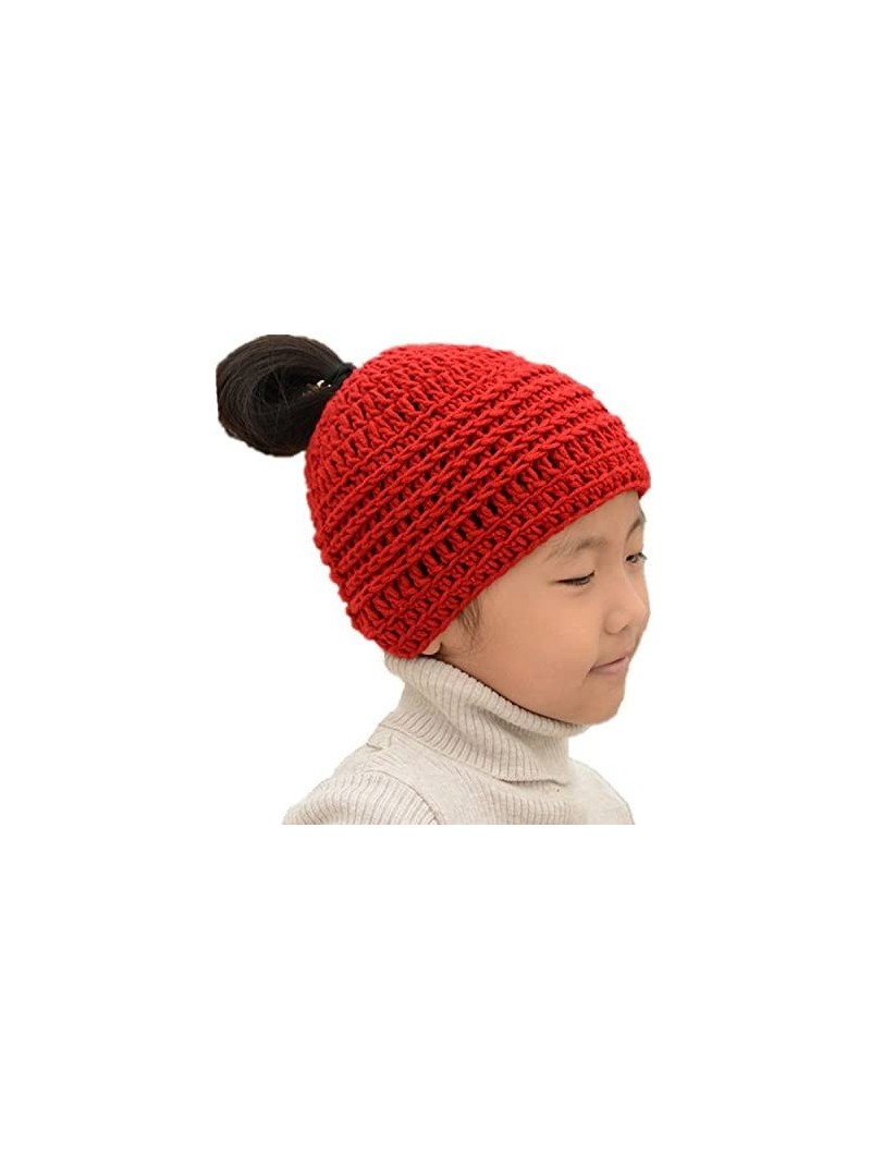 Skullies & Beanies Messy Bun Hats Ponytail Beanie Homemade Chirstmas Gifts - Red - C912OCVRE5C $23.77