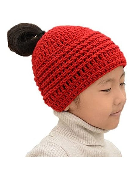 Skullies & Beanies Messy Bun Hats Ponytail Beanie Homemade Chirstmas Gifts - Red - C912OCVRE5C $23.77