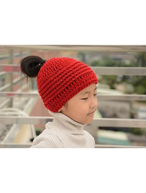 Skullies & Beanies Messy Bun Hats Ponytail Beanie Homemade Chirstmas Gifts - Red - C912OCVRE5C $23.77