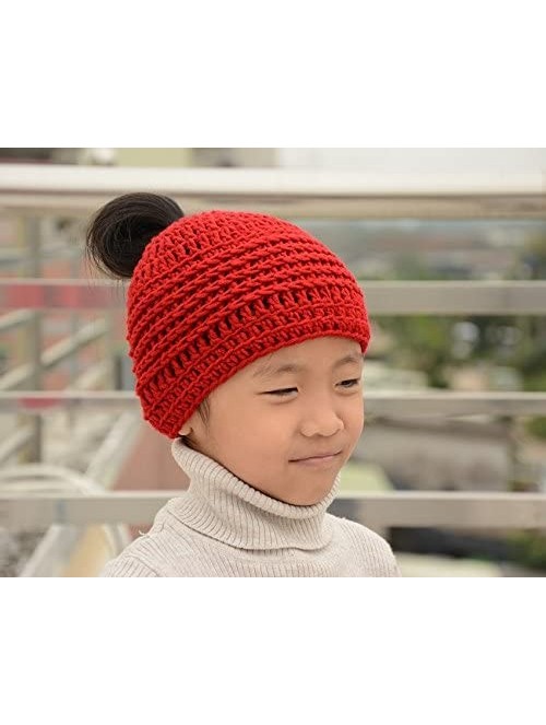 Skullies & Beanies Messy Bun Hats Ponytail Beanie Homemade Chirstmas Gifts - Red - C912OCVRE5C $23.77