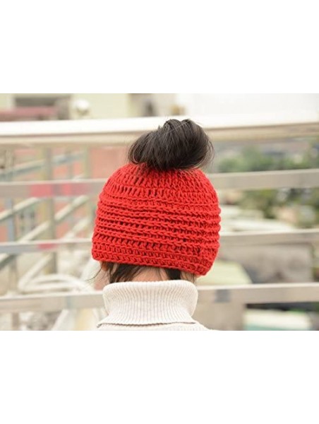 Skullies & Beanies Messy Bun Hats Ponytail Beanie Homemade Chirstmas Gifts - Red - C912OCVRE5C $23.77