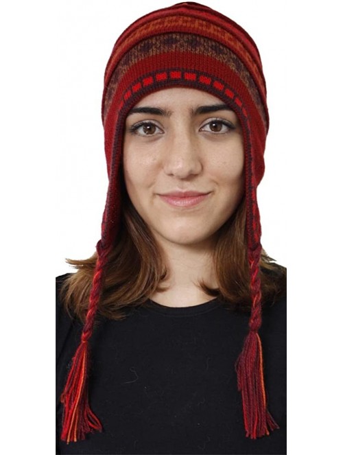 Skullies & Beanies Superfine 100% Alpaca Wool Handmade Intarsia Chullo Ski Hat Beanie Aviator Winter - Red - CF124HREJSR $33.74