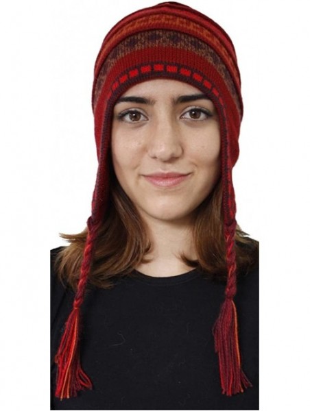 Skullies & Beanies Superfine 100% Alpaca Wool Handmade Intarsia Chullo Ski Hat Beanie Aviator Winter - Red - CF124HREJSR $33.74