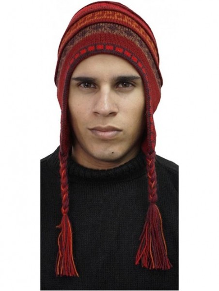 Skullies & Beanies Superfine 100% Alpaca Wool Handmade Intarsia Chullo Ski Hat Beanie Aviator Winter - Red - CF124HREJSR $33.74