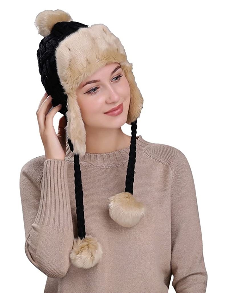 Skullies & Beanies Warm Women Winter Hat with Ear Flaps Snow Ski Thick Knit Wool Beanie Cap Hat - Black 5 - C11880QKS65 $18.65