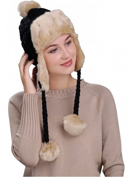 Skullies & Beanies Warm Women Winter Hat with Ear Flaps Snow Ski Thick Knit Wool Beanie Cap Hat - Black 5 - C11880QKS65 $18.65