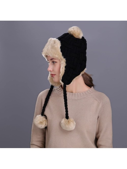 Skullies & Beanies Warm Women Winter Hat with Ear Flaps Snow Ski Thick Knit Wool Beanie Cap Hat - Black 5 - C11880QKS65 $18.65