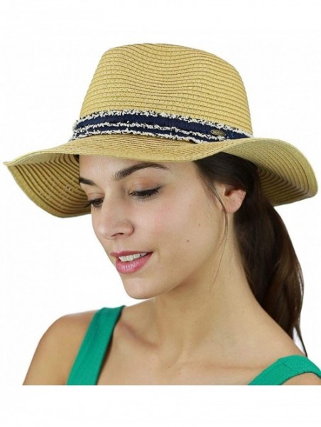 Fedoras Teardrop Dent Braided Trim Casual Panama Fedora Sun Hat - Fuzzy Navy Band - CK1959ESDW0 $21.91