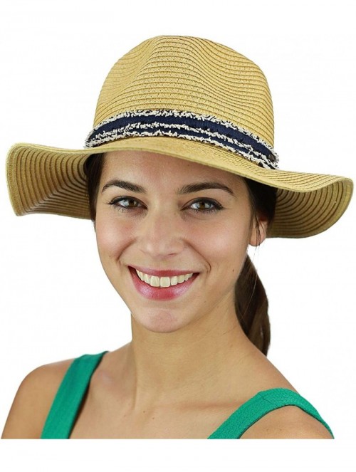 Fedoras Teardrop Dent Braided Trim Casual Panama Fedora Sun Hat - Fuzzy Navy Band - CK1959ESDW0 $21.91