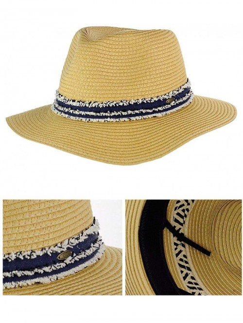 Fedoras Teardrop Dent Braided Trim Casual Panama Fedora Sun Hat - Fuzzy Navy Band - CK1959ESDW0 $21.91