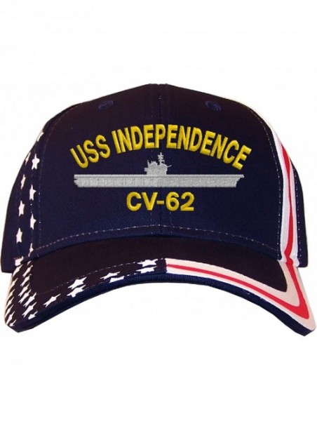 Baseball Caps USS Independence CV-62 Stars & Stripes Baseball Cap Navy - CX12LC86IDN $22.54