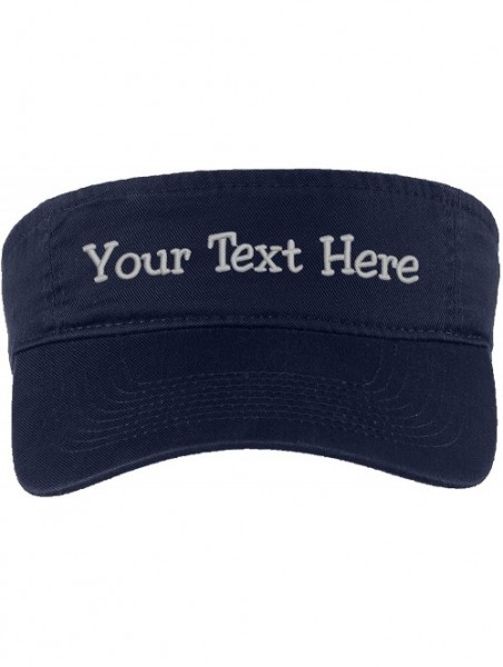 Visors Custom Visor Hat Embroider Your Own Text Customized Adjustable Fit Men Women Visor Cap - Navy - CZ18T44WG5C $26.58