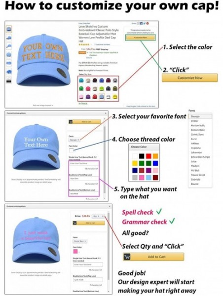 Visors Custom Visor Hat Embroider Your Own Text Customized Adjustable Fit Men Women Visor Cap - Navy - CZ18T44WG5C $26.58