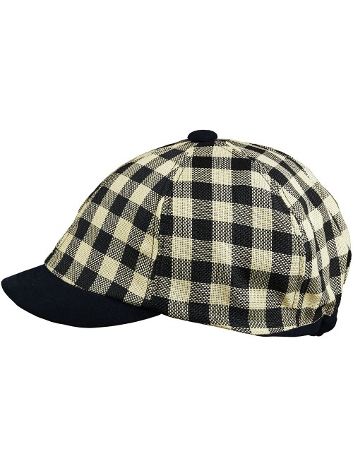 Newsboy Caps Linen Checkered Packable Round Cap Newsboy Cap Gatsby Hat - Black - C511OIFNGAP $14.16