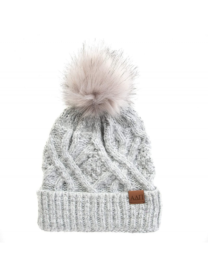 Skullies & Beanies Alpha Delta Pi Faux Fur Pom Beanie Hat Winter ADPi Gray - C818NL0EY3O $25.36