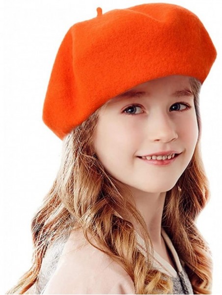 Berets French Wool Berets Hat Classic Fashion Warm Beanie Cap for Girls - Orange - CB12NB4GE9O $14.89