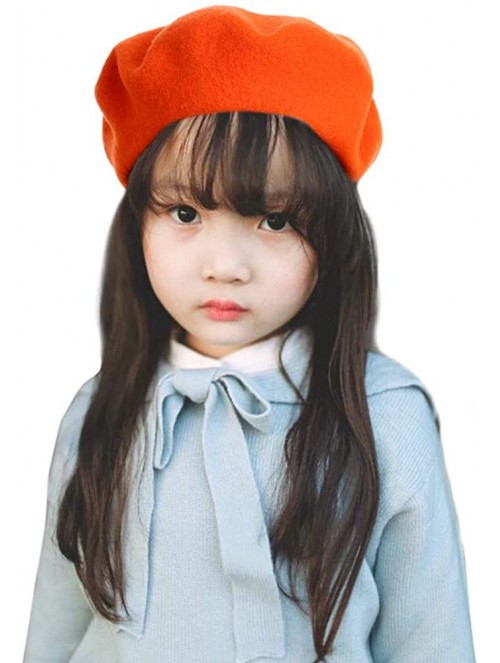 Berets French Wool Berets Hat Classic Fashion Warm Beanie Cap for Girls - Orange - CB12NB4GE9O $14.89