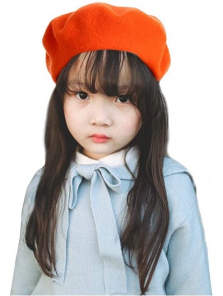 Berets French Wool Berets Hat Classic Fashion Warm Beanie Cap for Girls - Orange - CB12NB4GE9O $14.89