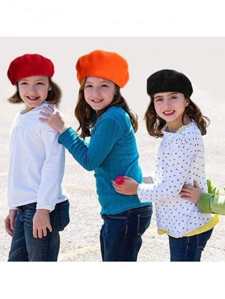 Berets French Wool Berets Hat Classic Fashion Warm Beanie Cap for Girls - Orange - CB12NB4GE9O $14.89