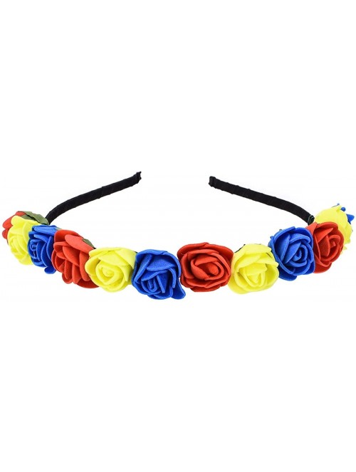 Headbands Boho Floral Crown Rose Flower Headband Hair Wreath - Red Yellow Blue - CU18CEMTDMZ $10.90